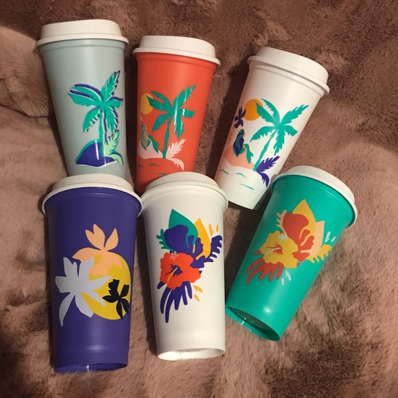 STARBUCKS 2020 Reusable Hot Cups Set of 6 Tropical - Picture 1 of 6